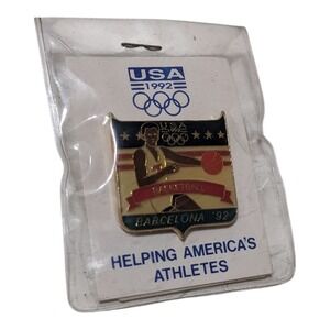 Vintage 1992 Barcelona Olympics USA Basketball Dream Team‎ Pin Helping America's